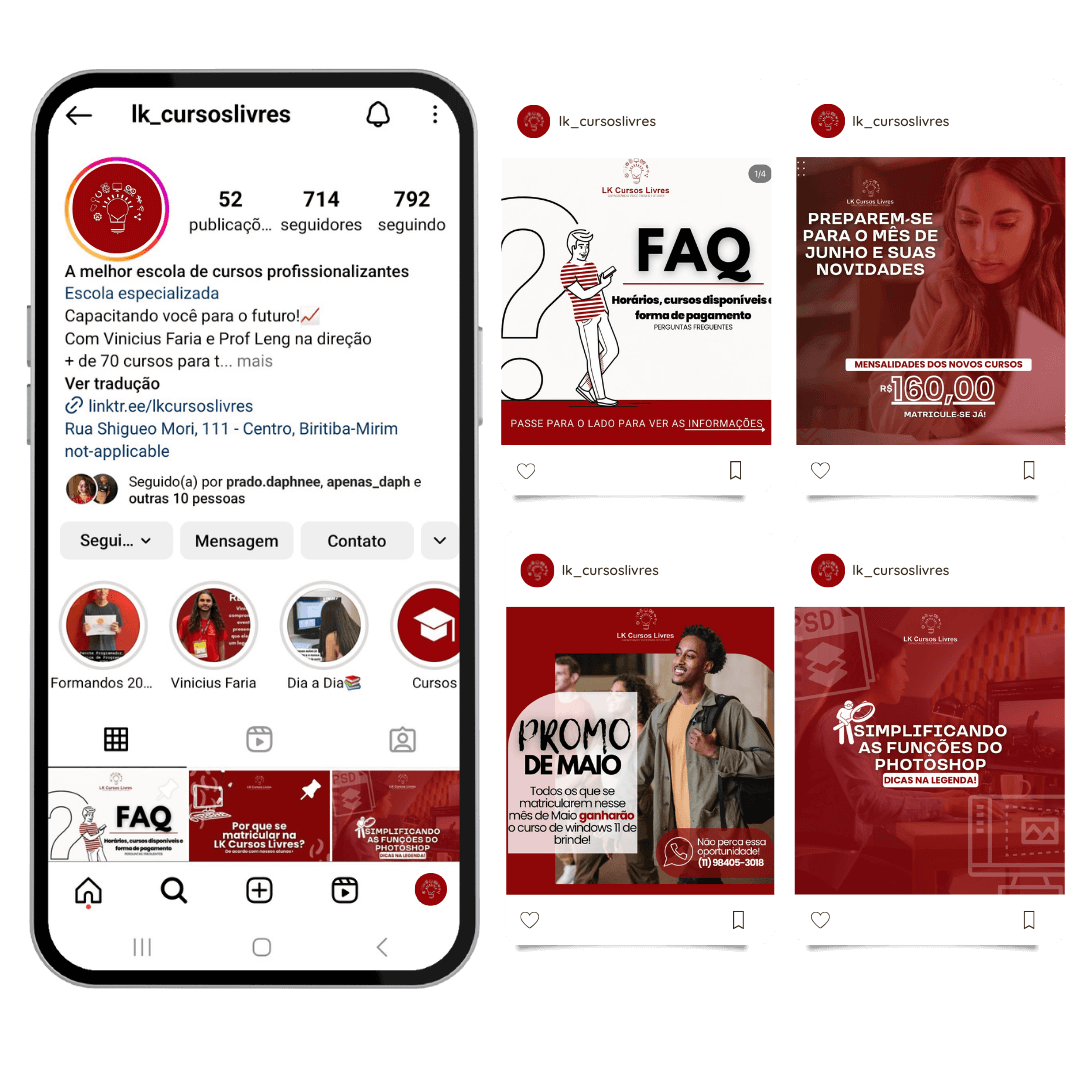 Mockup de trabalho como social media para Loja de cursos profissionalizantes